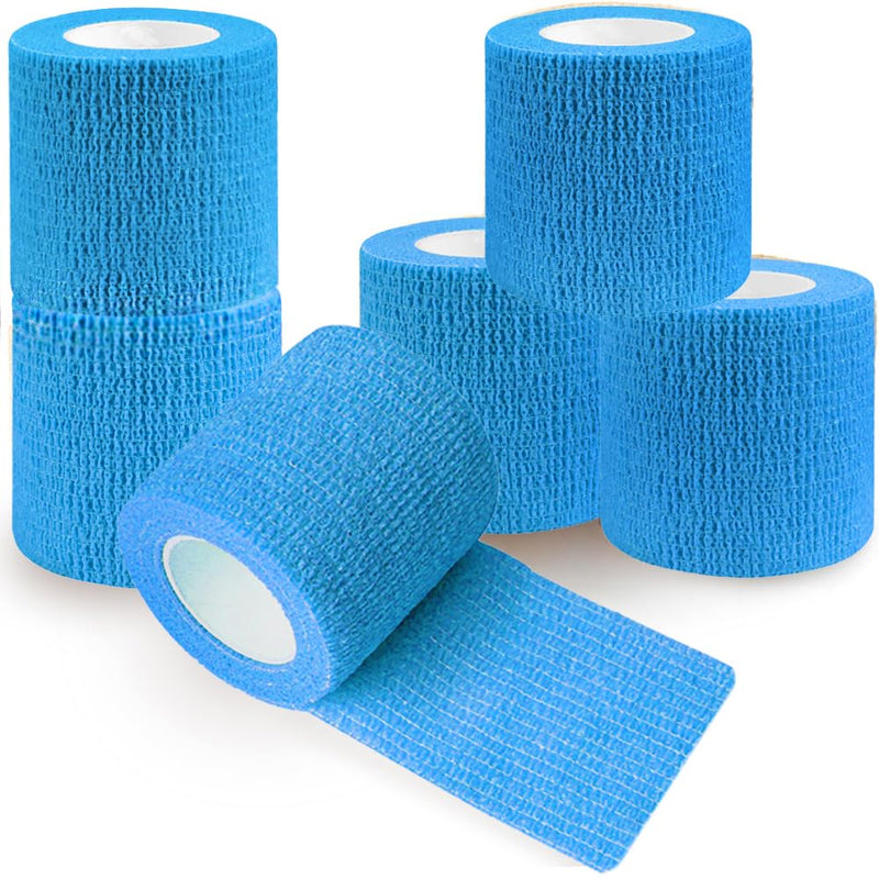 QUMY 6 Pack Blue Self-Adhesive Bandage Wrap 2 Inch x 5 Yards and Dog Hair Clips Set