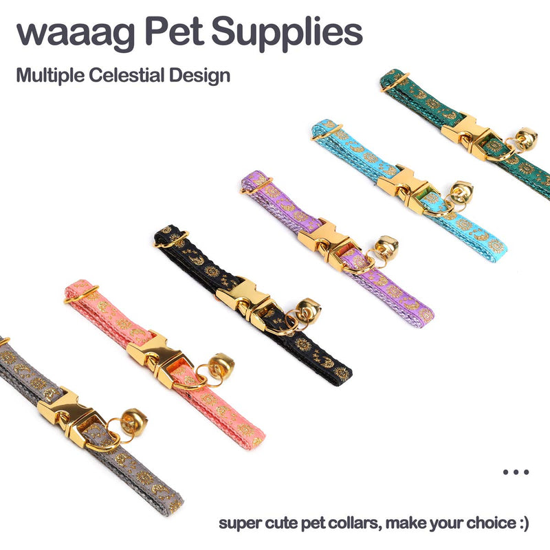 waaag Pet, Moons Stars Suns Dog Collar Cat Collar, Multiple Designs Crescent Celestial Dog Cat Collar Leash Harness XX-Small (Pack of 1) XX-Small (Pack of 1) Coral Pink Collar