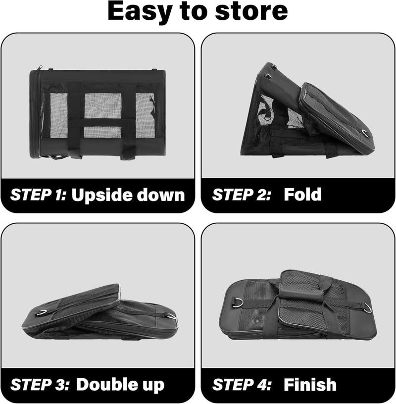 Simple Deluxe Airline-Approved Cat Carrier, 17" x 12" x 12", Soft-Sided Pet Carrier for Cats, Small Dogs, Kittens & Puppies up to 17 lbs, Durable & Collapsible Travel Carrier, Black Black-NEW