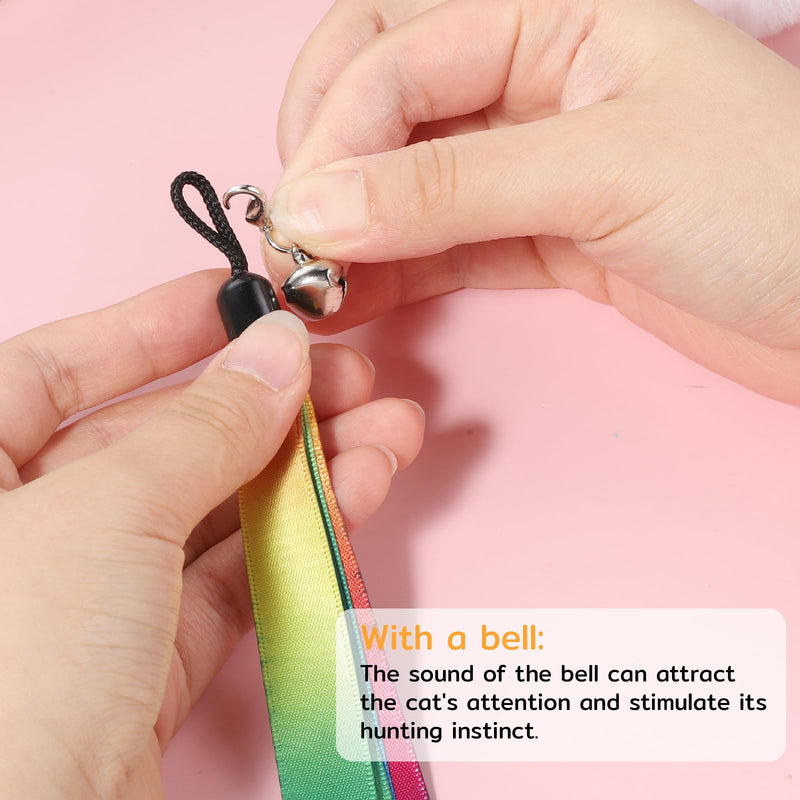 5 Pcs Cat Toys Wand Replacement, Interactive Kitten Rainbow Wand Toy, Portable Cat Teaser Wands, Cats Ribbon Refill Attachment Toys with Bell for Most Cats Kittens Small Pets - PawsPlanet Australia
