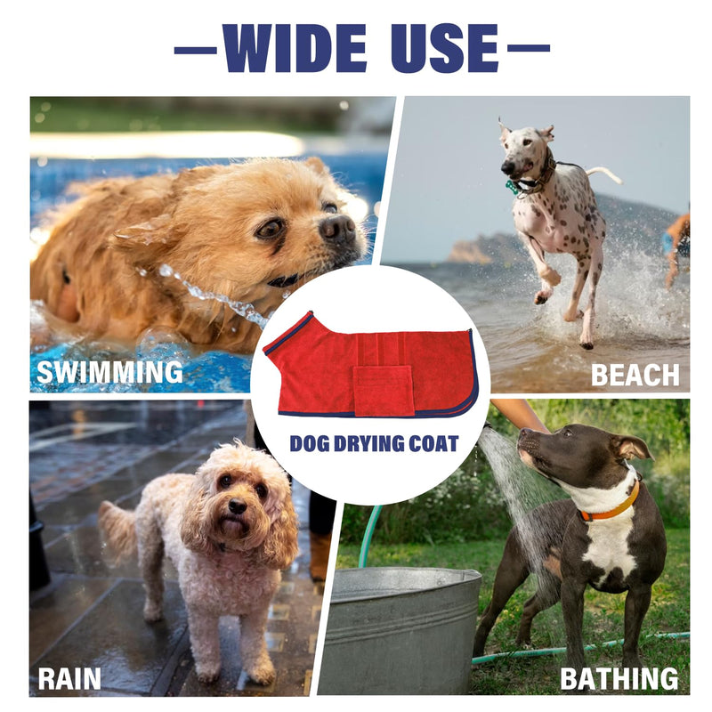 Dog Drying Coat - Fast Drying Dog Towel Robe - Microfiber Dog Drying Bag Super Absorbent Pet Bathrobe, Adjustable Collar & Belly Strap Fast Drying Coat Dog Bath Robe Towel (Medium, Red) Medium - PawsPlanet Australia