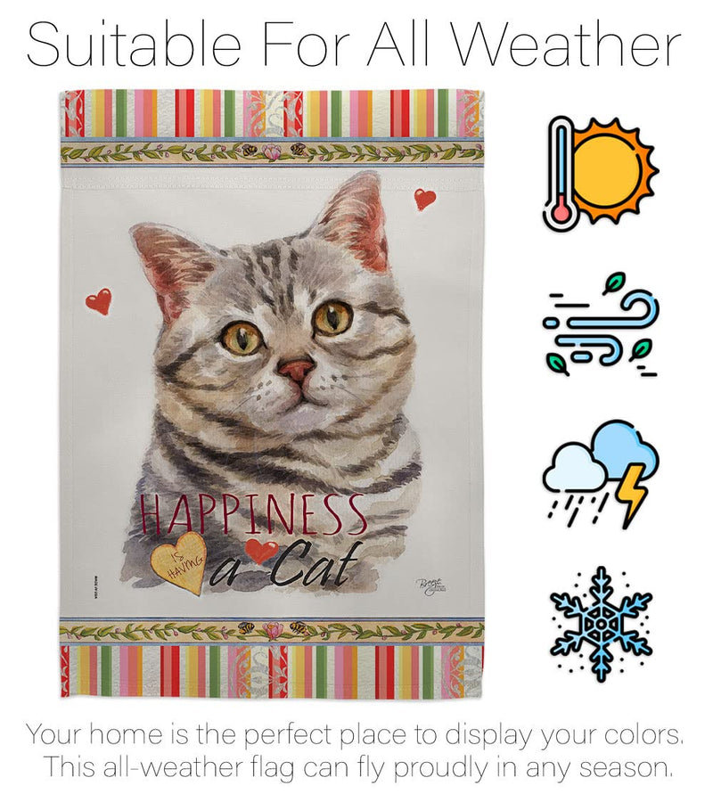 Breeze Decor Gray American Short Hair Happiness House Flag-Pack Cat Kitten Meow Spoiled Paw Fur Pet Nature Farm Animal Creature Applique Banner Small Garden Yard Gift Double-Sided, Made in USA - PawsPlanet Australia