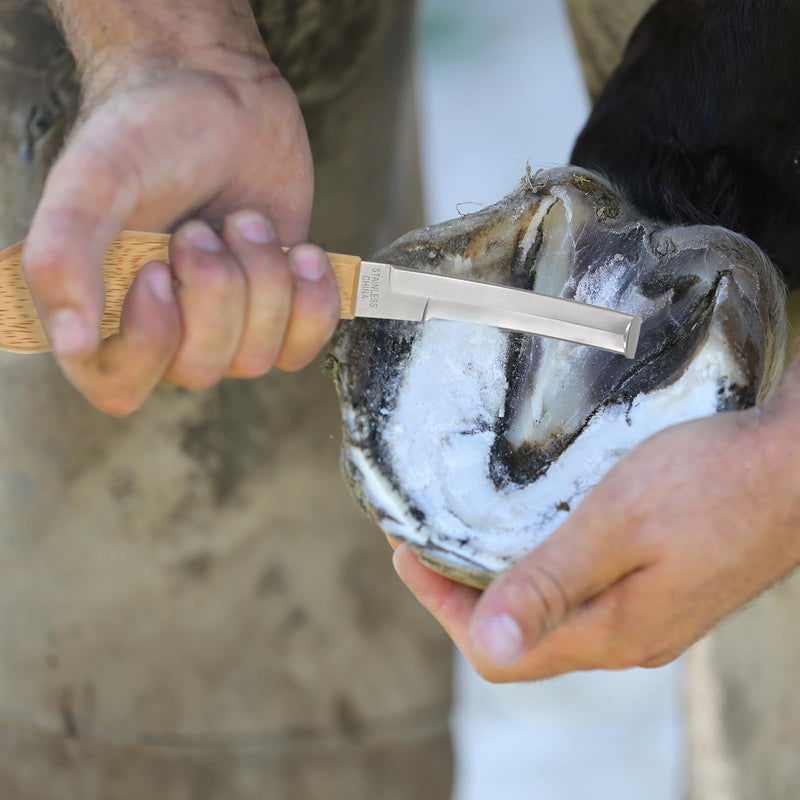 Hoof Knife Double Edge with Wooden Ergonomic Handle Hoof Trimmer Farrier Tool for Horses, Cows & Farm Livestock