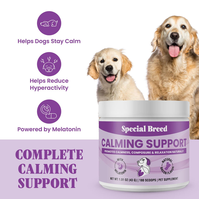 Calming Supplement for Dogs with Melatonin – Dog Calming Powder with Chamomile & Valerian Root – Supports Relaxation & Composure for Travel, Fireworks & Vet Visits - Bacon Flavor - 180 Scoops