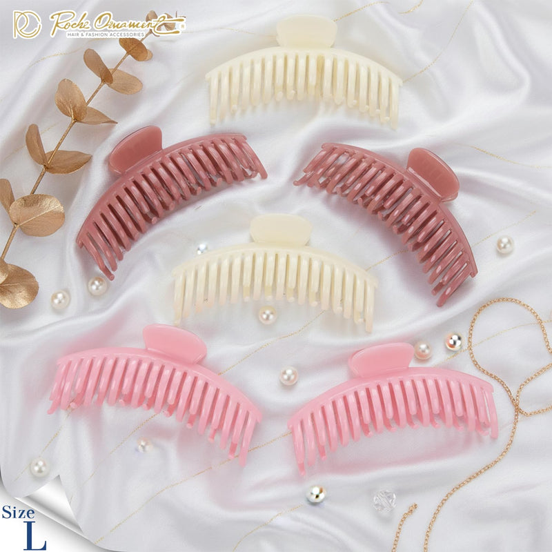 RC ROCHE ORNAMENT 6 Pcs Womens Wide Claw Strong Hold Interlocking Teeth Nonslip Styling Fashion Beauty Accessory Classic Clamp Jaw Clip, Large Cherry Blossom Kiss Collection (Large) Cherry Blossom Kiss