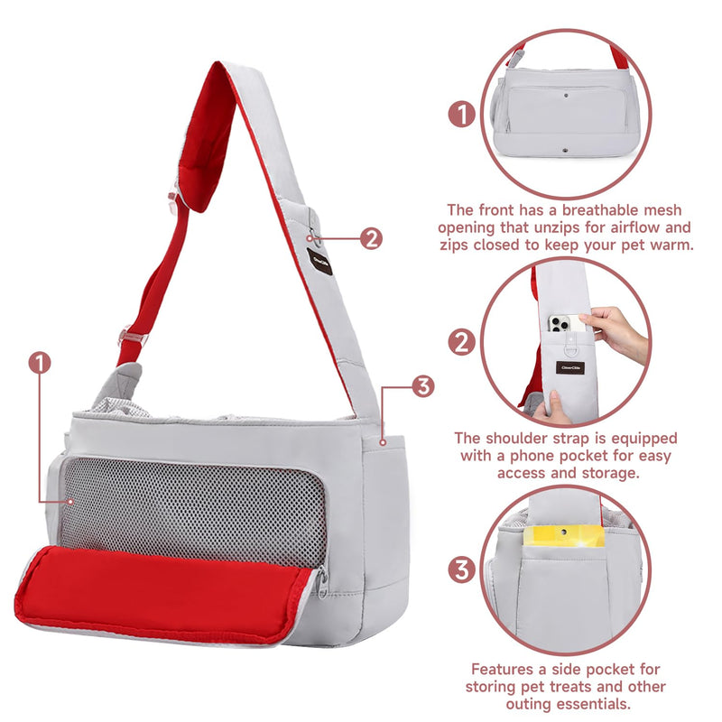 Pet Sling Carrier, Fits 10 to 22lbs Large Dog/Cat Sling Carrier, Adjustable Soft Padded Shoulder Strap Dog Sling Carrier with Storage Pocket for Hands-Free Outdoor Travel & Hiking Grey - PawsPlanet Australia