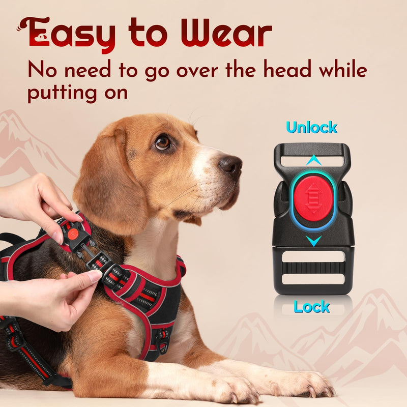 Eagloo Dog Harness for Large Dogs, Easy Wearing with 3 Buckles, Adjustable No Pull Pet Harness with 2 Rings for Walking, No Chock Reflective Soft Padded Vest with Control Handle, Black & Red, L - PawsPlanet Australia
