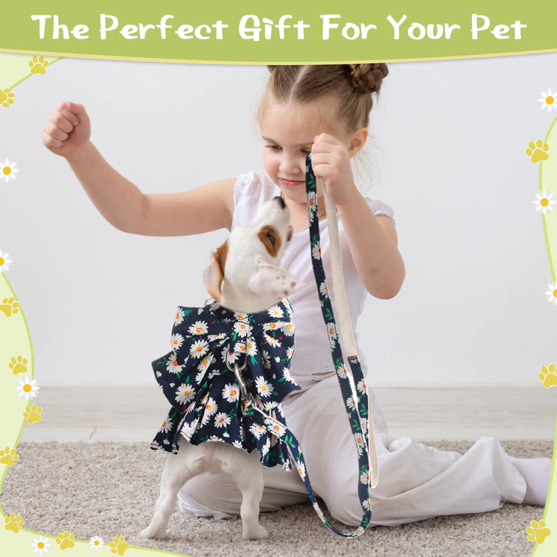 Sanwuta 4 Pack Harness Dog Dress Bowknot Leash Set Floral Princess Dog Harness Dress Vest with Leash Pet Doggy Outfits for Outdoor Walking, 4 Colors(Medium) Medium - PawsPlanet Australia