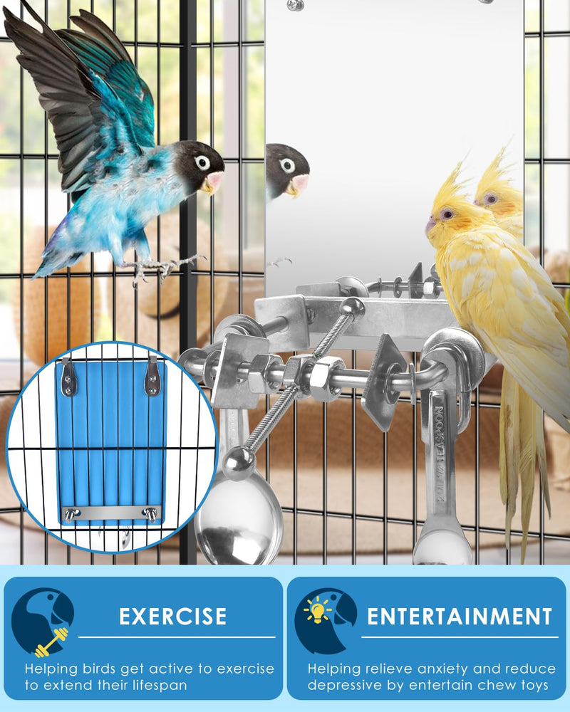 Bissap Bird Toy, 9'' Stainless Steel Cockatoo Mirror with Perch Stand Swing for Medium Lagre Cockatiel African Gray Cockatoos Amazon and Similar Sized Pet Birds Bird Cage Accessories - PawsPlanet Australia