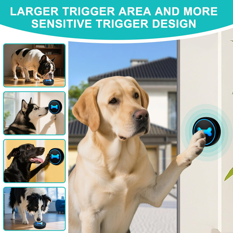 Dog Doorbell to Go Outside, Smart Wireless Doggie Doorbell for Potty Training,1000 Feet Long Range with IP65 Waterproof Super-Light Touch Button, 60 Melodies & Adjustable Volume (2 Button) - PawsPlanet Australia