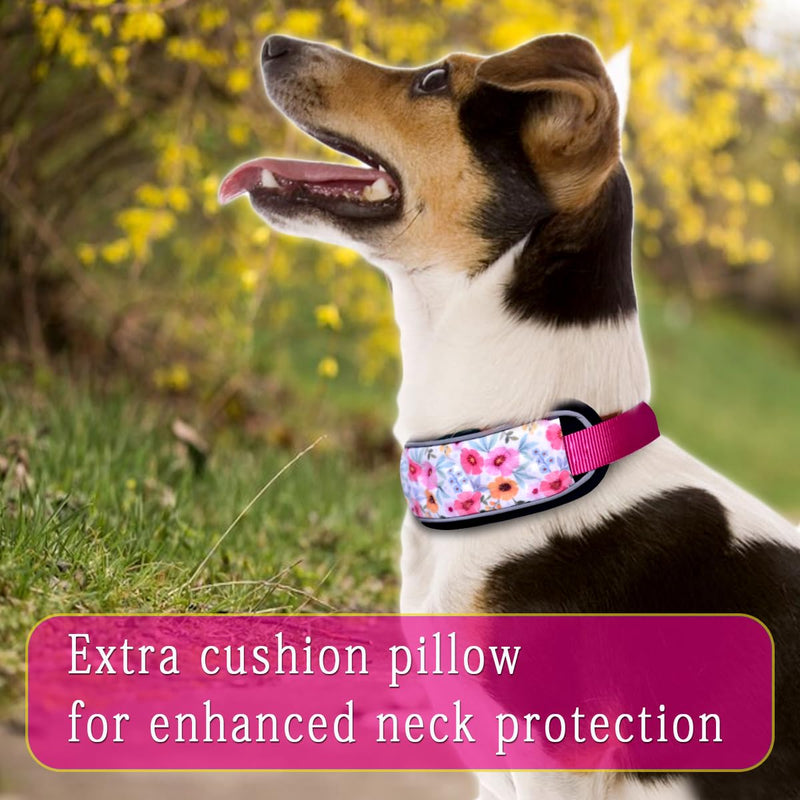 Comfort Fit Reflective Dog Collars Soft Padded Neoprene Pet Collars with Durable Adjustable Buckle Waterproof Comfortable Dog Collars for Medium Large and Small Dogs & Puppies Walking Running Training L/L+ (Neck Size 16"-25") Pink Floral - PawsPlanet Australia