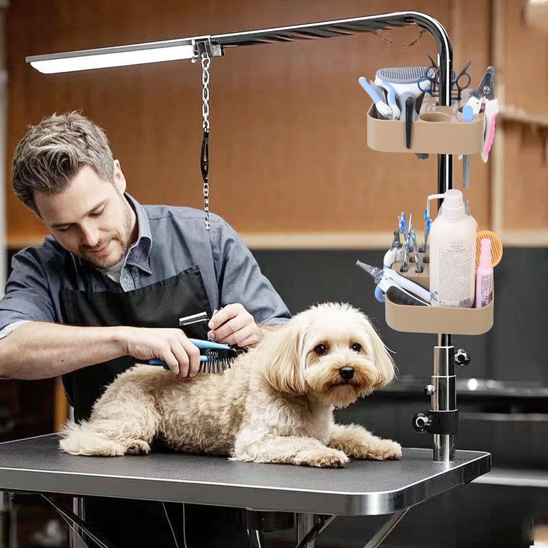 Pet Grooming Organizer for Scissors Brushes and Tools Holder - Portable Dog Grooming Table and Arm Stand Tools(khakiSquare 2PCS) - PawsPlanet Australia