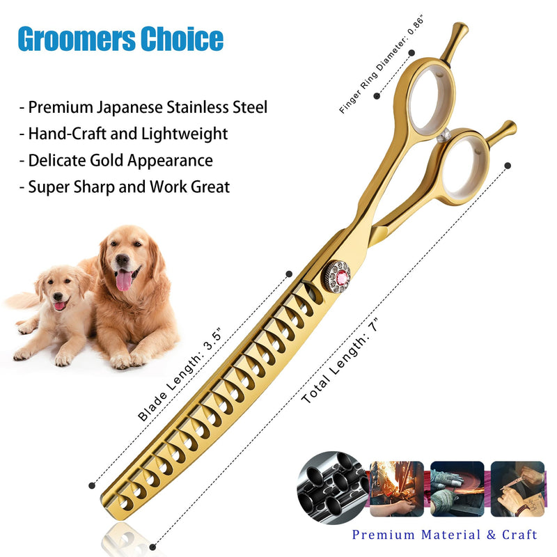 7" Downward Curved Dog Grooming Scissors for Grooming Face and Paws Safety Dog Chunker Trimming Cutting Shears for Dog Cat Pet Grooming Gold 7" Gold Chunker - PawsPlanet Australia