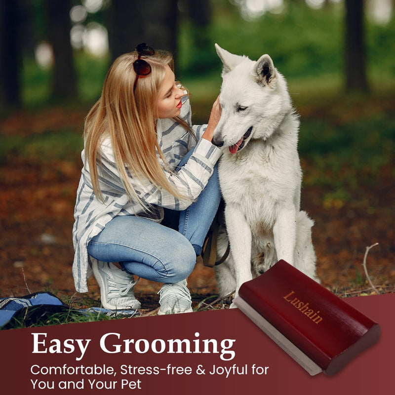 Deshedding Brush for Dogs & Cats | Professional Pet Grooming Tool | Removes Loose Fur, Dirt & Hair | Small, Medium & Large Pets |Ergonomic Wooden Handle| 5 Inches (Brown, 5 inch) Brown - PawsPlanet Australia