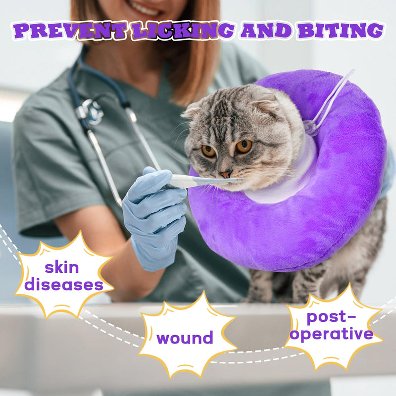 Cat Cones to Stop Licking, Cat Recovery Collar, Soft Donut Collar After Surgery, Adjustable Kitten Doughnut Collars, Elizabethan Collars for Cats, Purple M Medium