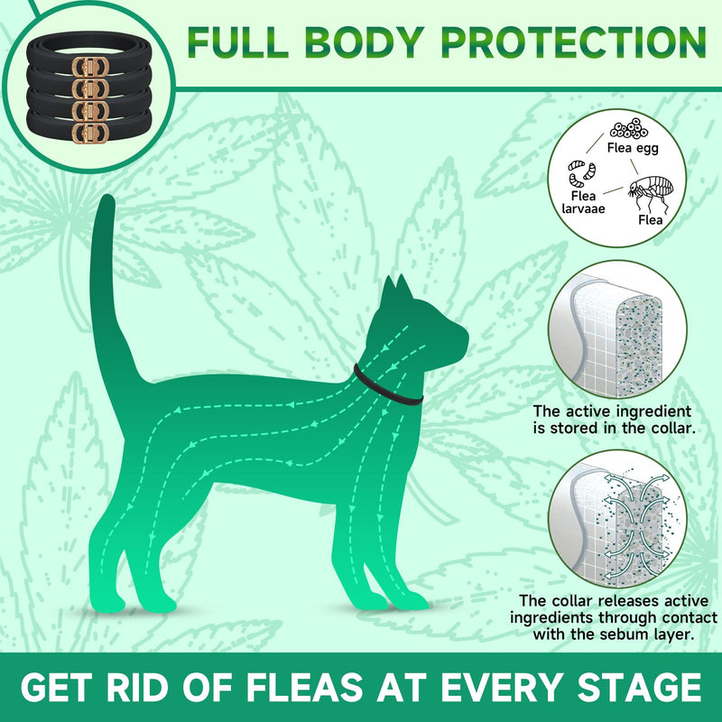Woyamay 4 Pack Flea Collar for Cats, Cat Flea and Tick Treatment, 32-Month Flea and Tick Prevention for Cats, Waterproof Cat Flea Collar, Adjustable Cat Flea and Tick Collar for Cats Kittens, Black