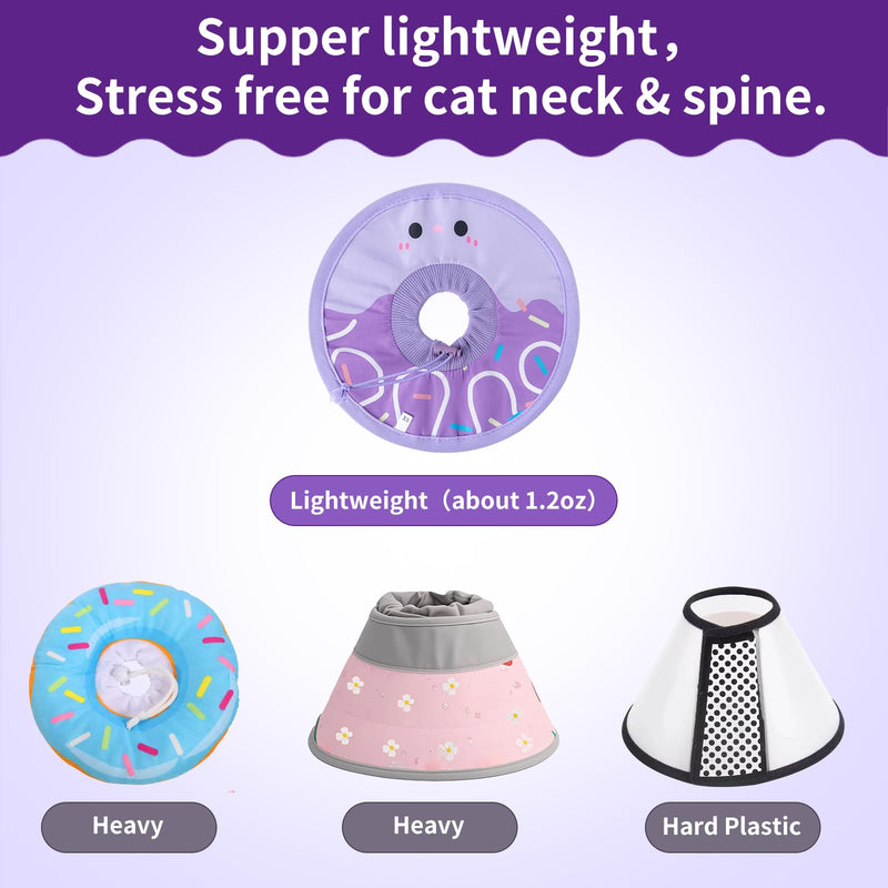 Cat Recovery Collar Lightweight Soft Cats Cone Cute Donut Shape Adjustable Fasteners Waterproof Pet Collar After Surgery to Prevent Licking for Kitten and Puppy (Purple, Extra Small) Purple