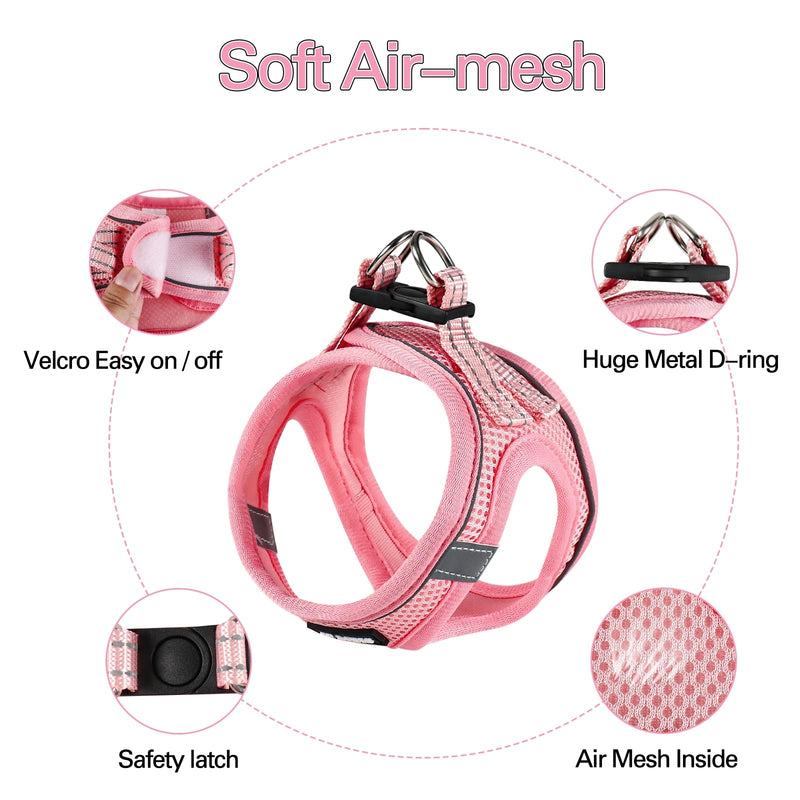 Dog Harness for Small Dogs and Leash Set, Honeycomb Grid, Reflective Lightweight Harness & Anti-Twist Pet Lead (Multi Color, XS, Pink) - PawsPlanet Australia