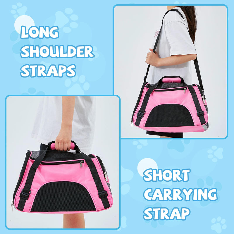 Sweetude 4 Pcs Cat Carrier Soft-Sided Pet Carrying Bag for Cat Under 13 Lbs, 16.9 x 11x 7.5 Inch, Portable Foldable Comfortable Bag for Small Pet Travel(Rose Red, Blue) Rose Red, Blue - PawsPlanet Australia