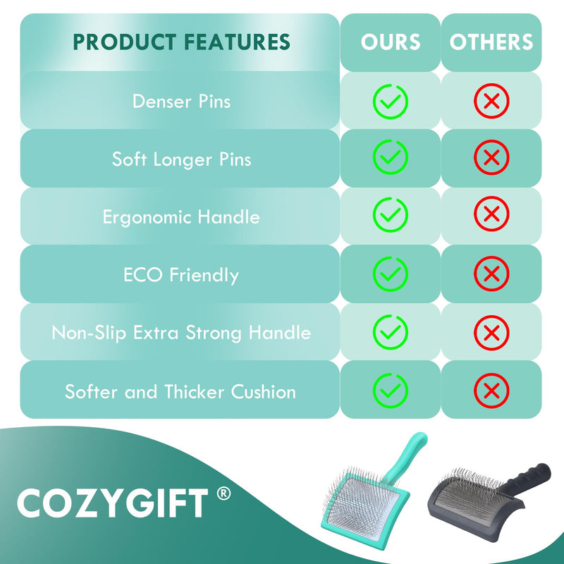 Dog Slicker Brush for Medium or Long Haired Dogs, Long Pin Slicker Brush for Removes Loose Hair, Tangles and Knots, Best Grooming Tools for Small Animals, Large, Free Pet Comb, Green - PawsPlanet Australia