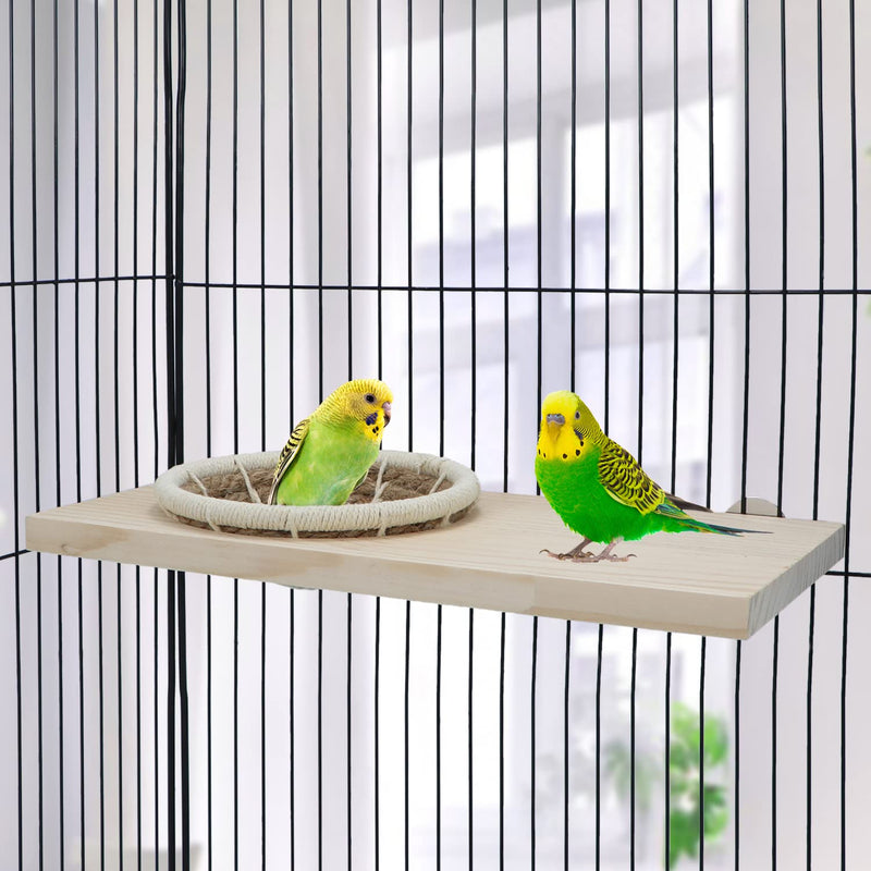 Wontee Bird Perch Stand with Nest Bird Breeding Nest Bed Wooden Platform for Budgies Parakeets Cockatiels Conures (M) M