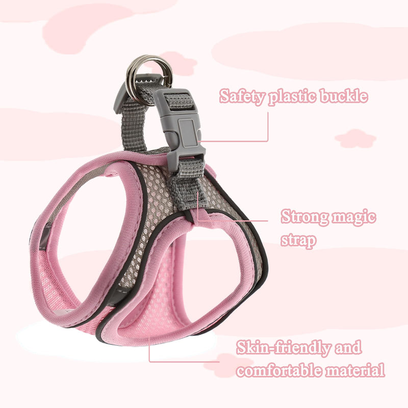 Rabbit Harness and Leash Set, Breathable Pet Vest, Bunny Harness with Reflective Strips, Soft Mesh for Small Kitten, Puppy, Rabbit and Small Animals(Pink) - PawsPlanet Australia