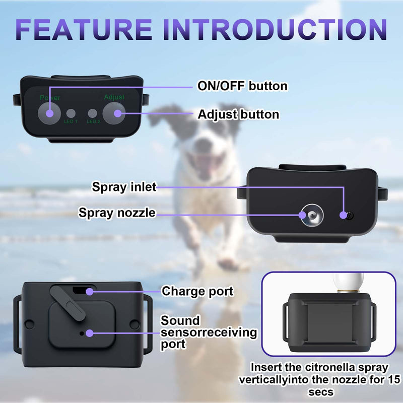 Citronella Bark Collar [1*Spray Refill] Citronella Spray Dog Collar for Dogs Level 2 Sensitivity Adjustable Spray Collar, Safer Spray Training Dog Collar Suitable for All Types of Dogs Black - PawsPlanet Australia