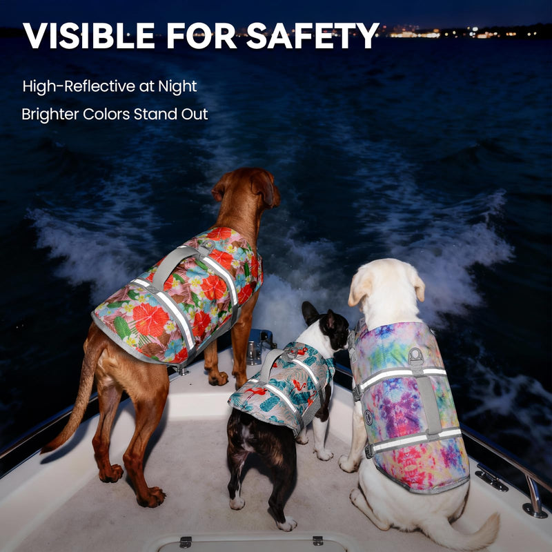 VIVAGLORY Rip Stop Dog Life Vest, Swimming Vest with Handle, Buoyancy for Doggy Puppy, Dog Life Jacket for Swimming & Boating, M, Multicolor M: 21-25 inch (Ribcage Girth)