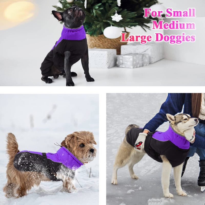 IECOii Extra Warm Dog Coat Reflective Adjustable Dog Jacket Dog Winter Coat with Buckle Fleece Turtleneck Dog Jacket for Cold Weather Soft Winter Coat for Small Medium Extra Large Dogs X-Large Purple - PawsPlanet Australia