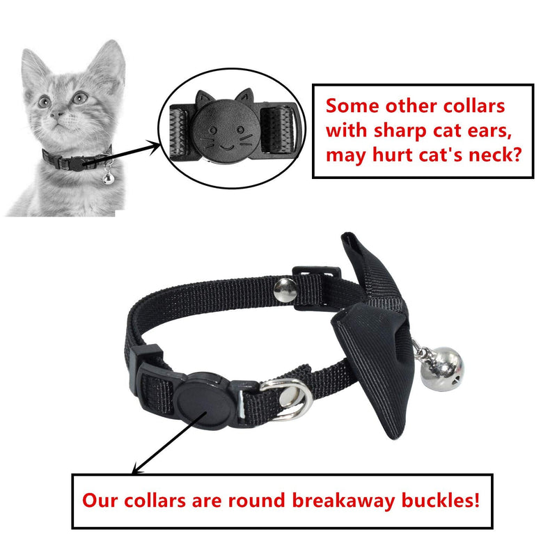 Breakaway Cat Collar, Safe Release Clasp, Handmade Bowtie, Clear Bell, Nylon Material, for Adult Cats.(Black) 8.5"-12.5" Black