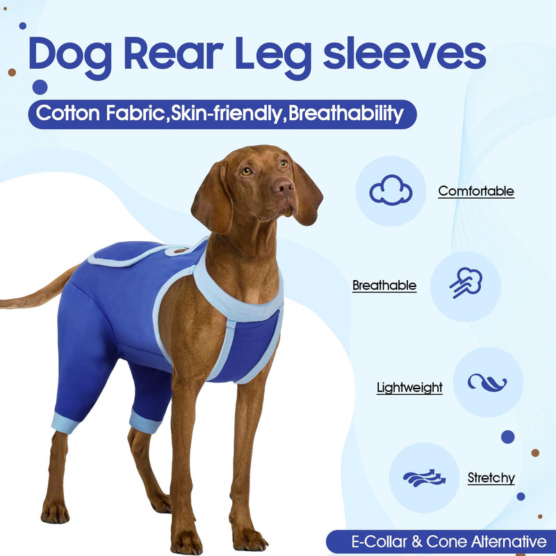 IDOMIK Dog Recovery Sleeve for Hind Legs,Dog Recovery Suit for Female Spay Male Neuter,Dog Leg Sleeve to Stop Licking Rear Legs,Long Sleeve Wound Cover Onesie Shirt for Dogs,Cone Collar Alternative L(Chest Girth:24.41"/62CM) Blue - PawsPlanet Australia