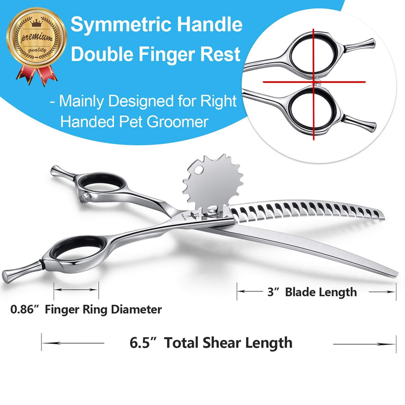PURPLEBIRD 6.5 Inch Downward Curved Dog Grooming Scissors Pet Chunker Shears Professional Safety Blunt Tip Trimming Shearing for Dogs Cats Face Paws Limbs Japanese Stainless Steel Silver 6.5"curvedChunker - PawsPlanet Australia
