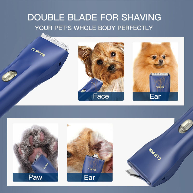 Dog Grooming Kit Clipper for Thick Coat Low Noise Cordless Cat Hair Trimmer Rechargeable Shaver Pet Grooming Tools for Small and Large Animals L006-blue+narrow Blade - PawsPlanet Australia