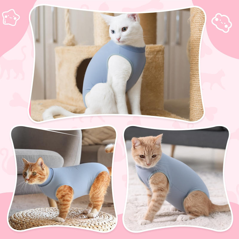 Cat Recovery Suit for Abdominal Wounds or Skin Diseases, Cat Onesie for Cats After Surgery Female Kitten Recovery Suit, Breathable E-Collar Alternative for Cats After Spay Anti Licking Wounds Blue-Grey Medium