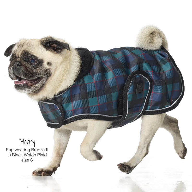 Breeze II - The Windbreaker, Water Resistant Pet Raincoat, Vegan Fur and Lined Pet Jacket for Small, Medium, Large Dogs, Black Watch Plaid, Small (10-25 lbs) Small (10-25 lbs)