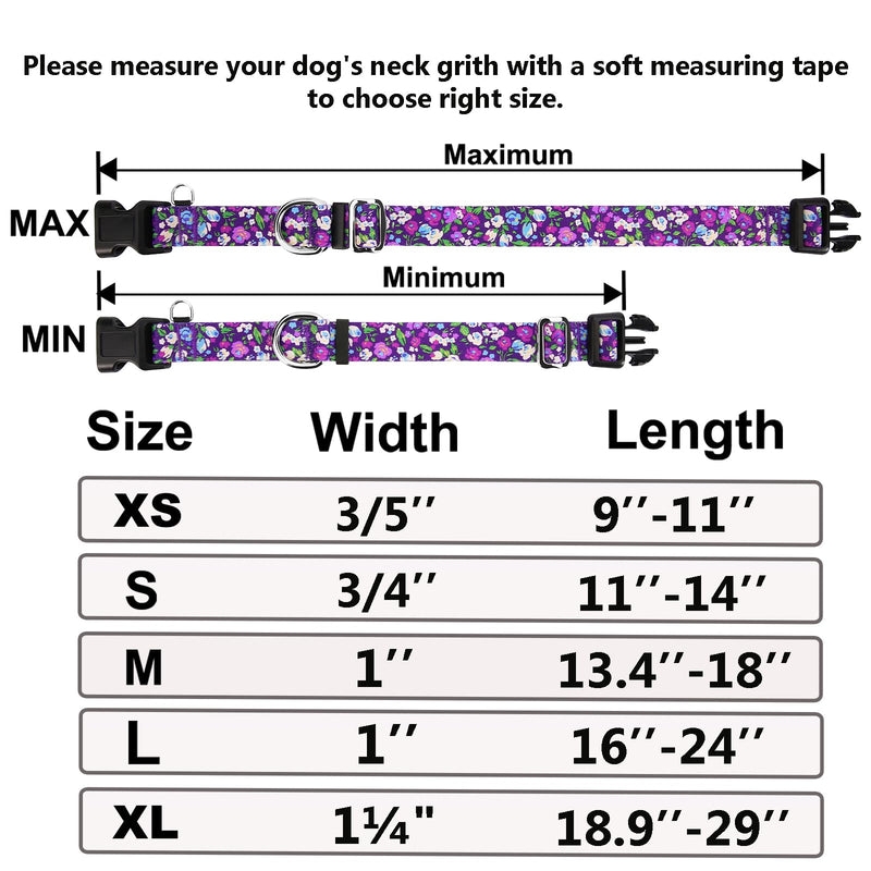 Martingale Collar for Dogs with Buckle Adjustable Nylon Slip No Pull Anti Escape Training Dog Collars (Purple Floral, Large) Purple Floral