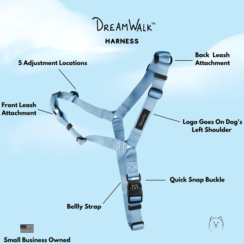 ShawnCo Dream Walk No-Pull Dog Harness- Adjustable, Comfortable, Easy to Use Pet Halter to Help Stop Pulling for Small, Medium and Large Dogs (Moonglow, M) MoonGlow - PawsPlanet Australia