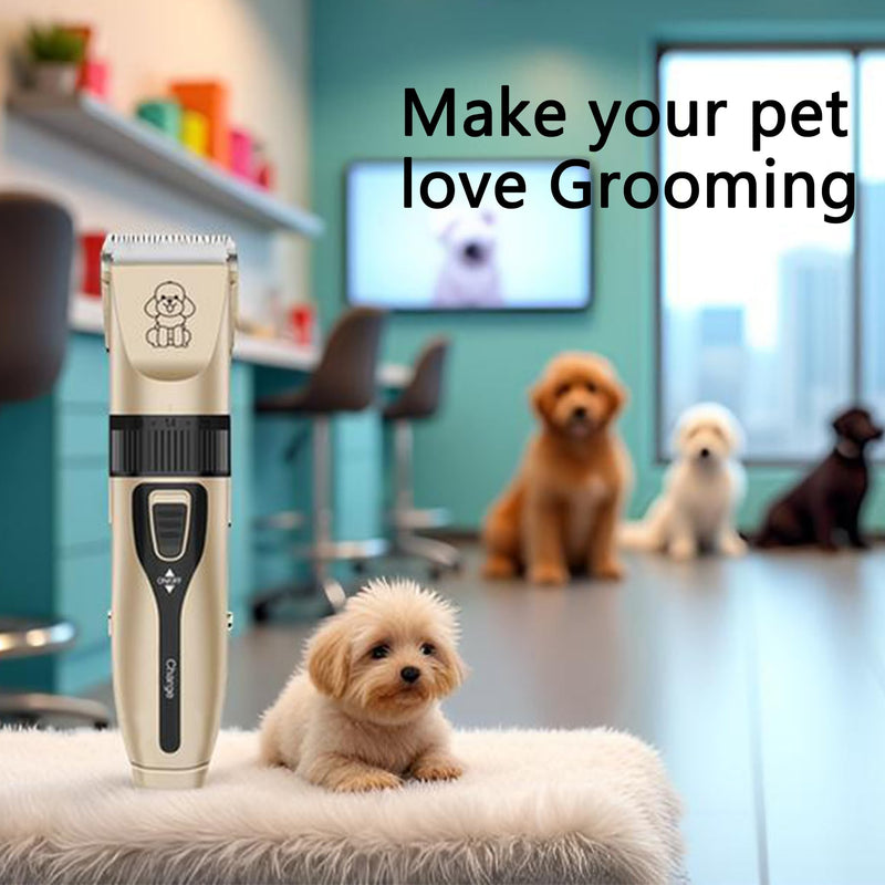 Dog Clipper Low Noise, Rechargeable Cordless Dog Hair Trimmer, Electric Pet Shaver, Paw Trimmer for Dogs Cats Champagne Gold - PawsPlanet Australia