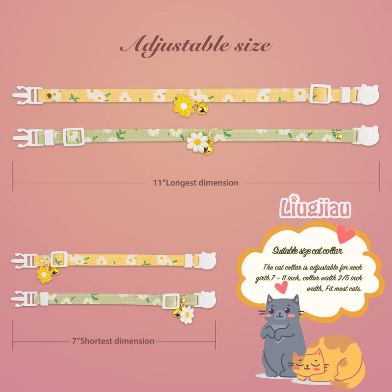 2 Pack Cotton Breakaway Cat Collar with Bell,Yellow&Green Flowers Pendant Cute Cat Collar Kitten Collar,Ideal for Girl Cats Boy Cats Yellow&Green - PawsPlanet Australia