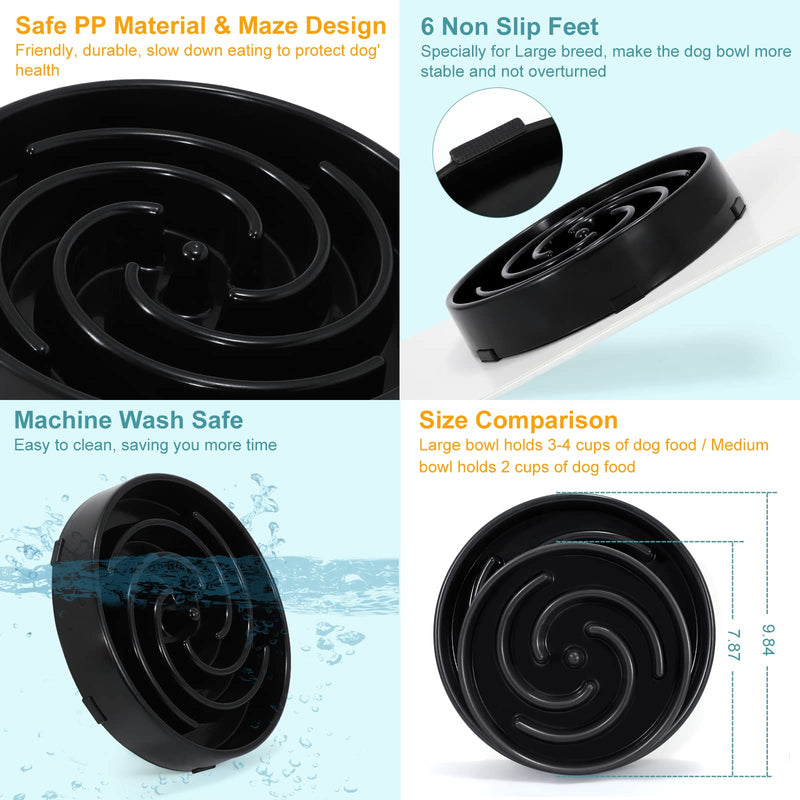 Slow Feeder Dog Bowls for Large Medium Dog Non Slip Maze Puzzle Bowl Pet Slower Food Feeding Dishes Interactive Bloat Stop Preventing Choking Healthy Dog Bowl, Black A-black