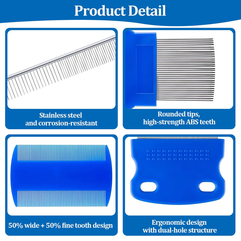 6 Pack Pet Grooming Combs, Stainless Steel Dog and Cat Grooming Combs with Rounded Teeth, Double-Sided Professional Pet Tear Stain Remover for Small, Medium, and Large Pets (Blue) Blue - PawsPlanet Australia