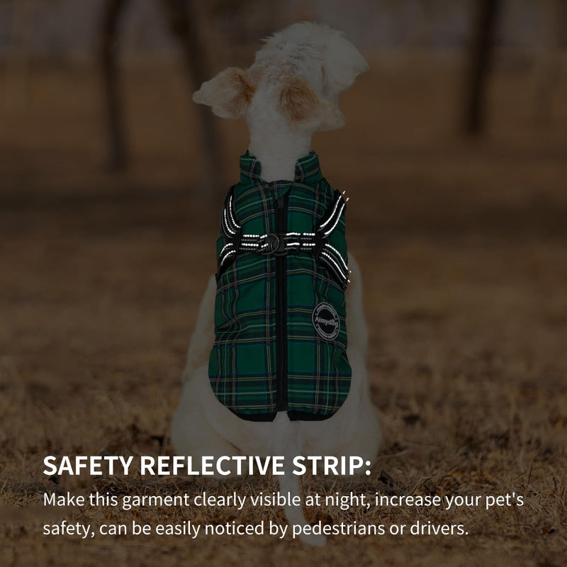 Dog Coat with Harness Built in,Dog Winter Jacket with Padded Fleece,Reflective Waterproof Coat for Small Medium Dogs,Green S Green - PawsPlanet Australia