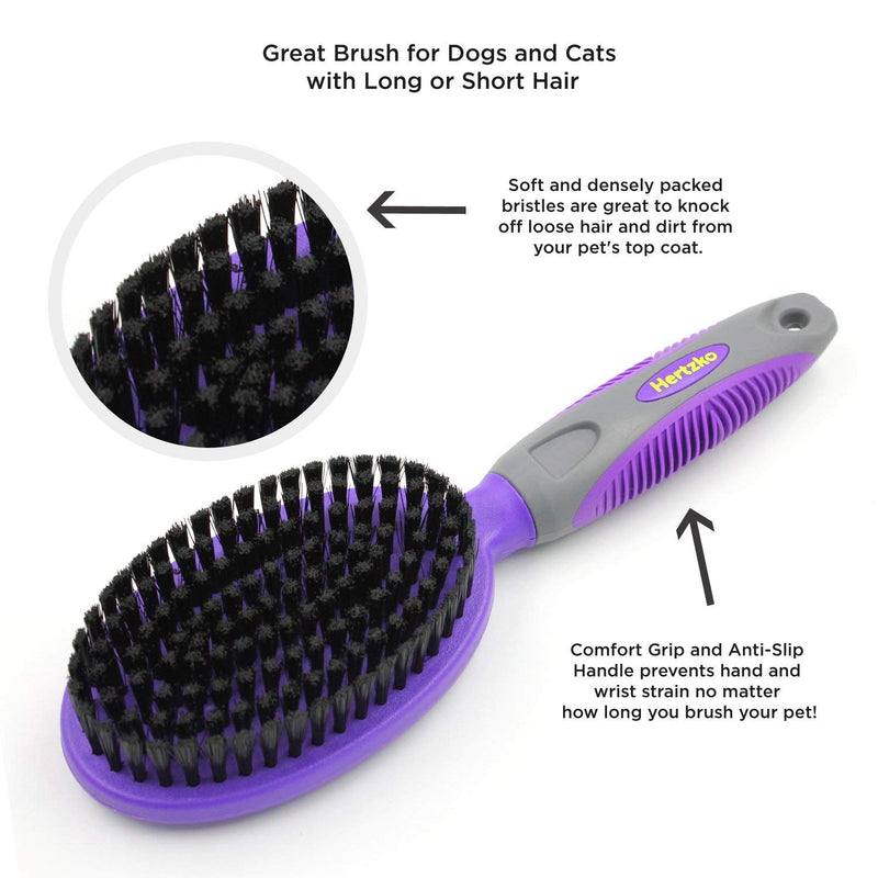 Hertzko Demat & Shine Bundle - Pet Brush - Purple - All Hair Types - Detangle, Undercoat Removal, Cleaning - Pet Owners (Dogs and Cats)