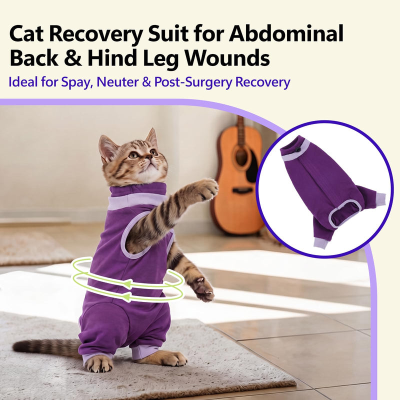 BRKURLEG Cat Recovery Suit with Hind Legs, Breathable Post Spay Onesie for Female Cats & Kittens, Anti-Licking Abdominal & Hind Leg Wound Protector, Cone Alternative, Purple XL X-Large