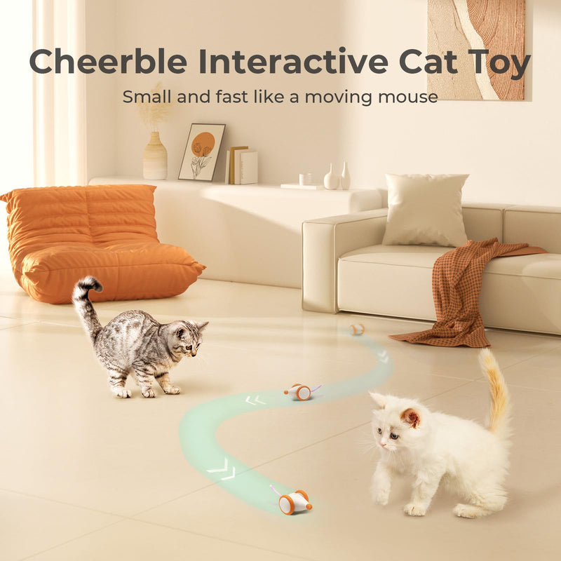 Cheerble Interactive Cat Toys for Indoor Cats, Automatic Cat Toy with LED Lights, Wicked Mouse Toys, Kitten Toys, Pet Toys, Smart Electric Cat Toy, USB Rechargeable, Auto On/Off… (Yellow) Yellow - PawsPlanet Australia
