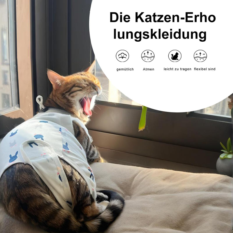 Cat Professional Recovery Suit for Abdominal Wounds or Skin Diseases, E-Collar Alternative for Cats, After Surgery Wear, Pajama Suit White-M