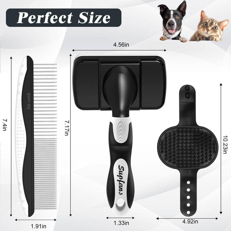 3PCS Dog Brush, Slicker Brush for Dogs, Dog Brush for Shedding, Dog Comb, Dog Bath Brush, Dog Grooming Kit Suitable for Hair Removal and Bathing of Dogs & Cats (White Black) White Black - PawsPlanet Australia