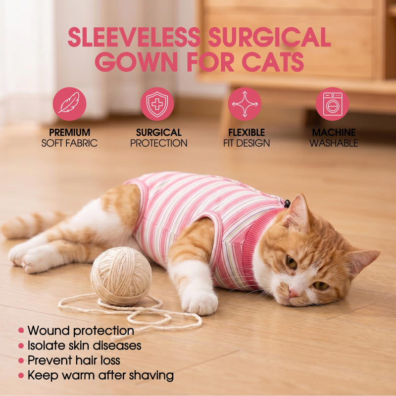 CITÉTOILE Cat Bodysuit After Surgery, Post-Operative Cat Clothes for Abdominal Wounds, Recovery Suit Clothing After Surgery, E-Collar Alternative for Cats Dogs, Pink, XS
