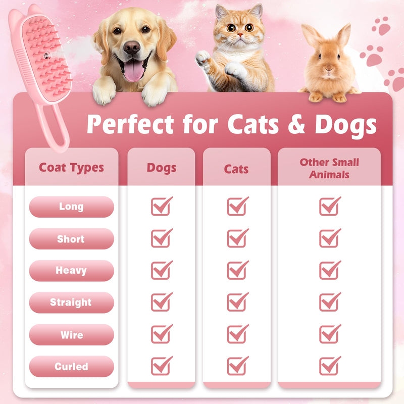 Cat Steam Brush for Shedding, Spritz Defur Comb 3 in 1 Pet Rechargeable Steam Brush Tool for Long and Short Haired Cats and Dogs, Anti-Static, Shedding, Detangling, Massage & Combing (pink) - PawsPlanet Australia