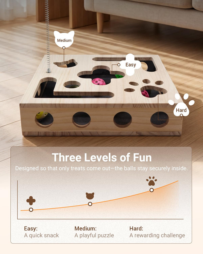 Cat Nail File Box with Interactive Cat Toys – 2026 Upgraded Cats Nail File Enrichment Box Scratch Puzzle Toy for Indoor Cats, Natural Claw Care with 2 Wand Toys&Catnip Ball&4 Bell Ball(Random Color)